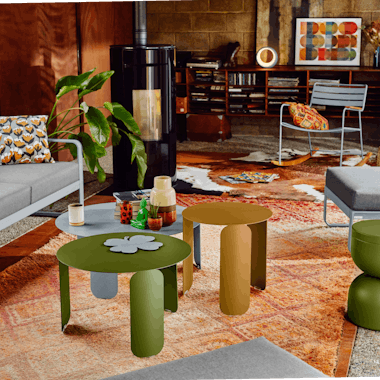 A grouping of Fermob Bebop low tables in living room