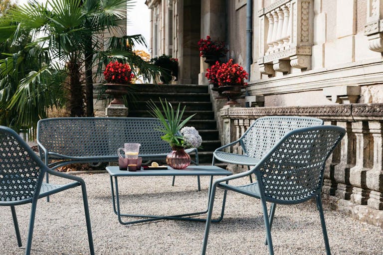 Fermob Croisette casual setting in Storm Grey at a Chateau