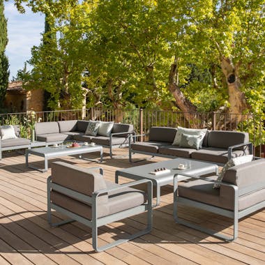Outdoor sofas and armchairs on hotel roof terrace