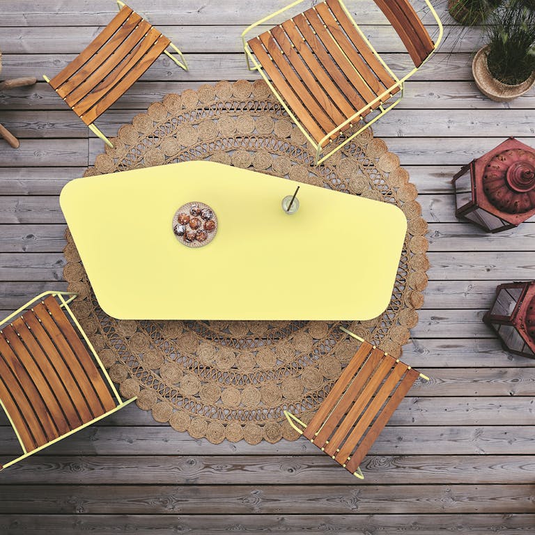 Aerial shot of Fermob Ultrasofa outdoor coffee table in Frosted Lemon