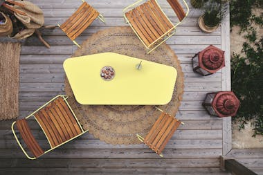 Aerial shot of Fermob Ultrasofa outdoor coffee table in Frosted Lemon