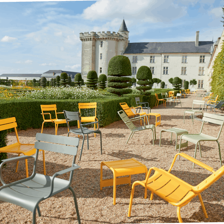 Luxembourg aluminium outdoor chairs at Villandry chateau and gardens in France
