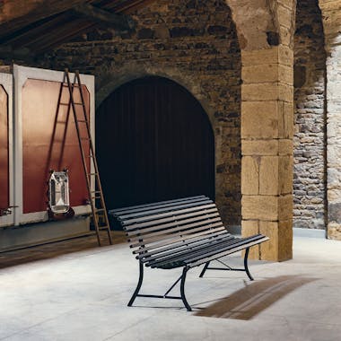 Metal bench in a winery cellar