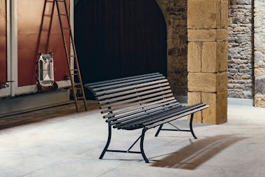 Metal bench in a winery cellar