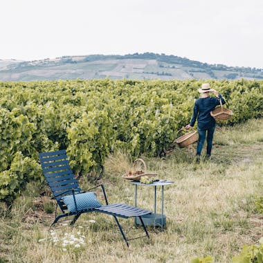 Bistro Deck Chair with Salsa Side Table amongst the grape vines of France.