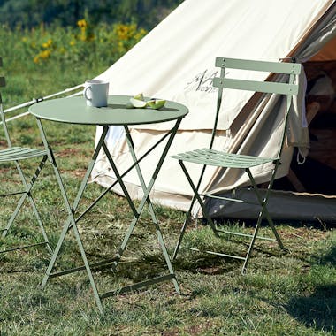 Fermob Bistro folding chairs and table outside tent