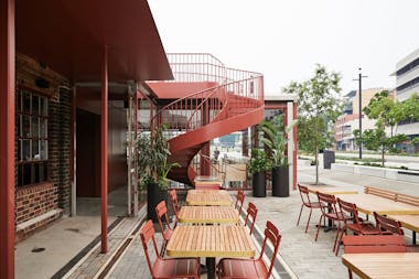 Fermob Luxembourg chairs in courtyard at Signal Box Newcastle