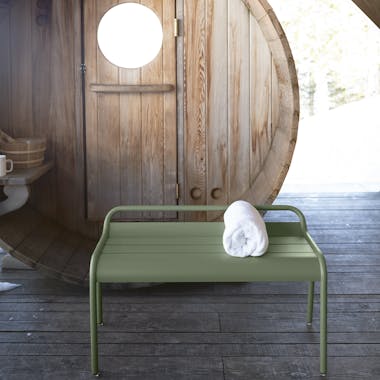 Fermob Luxembourg compact bench outside sauna in French alps