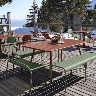 Fermob Luxembourg table with benches at French ski resort