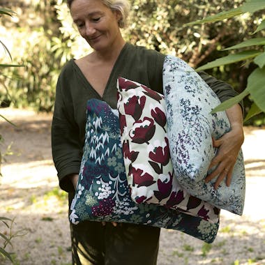 Bouquet Sauvage outdoor cushions by Fermob in Acapulco Blue and Ice Mint