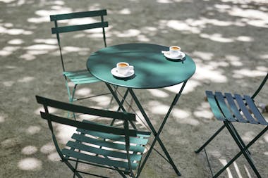 Fermob Bistro Set in Cedar Green with espresso cups