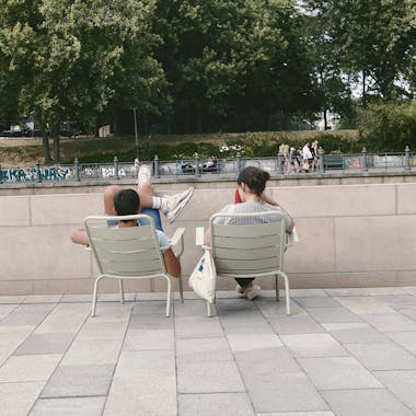 Fermob Luxembourg low armchairs in Clay Grey in Berlin