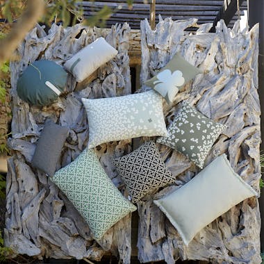 Fermob outdoor cushions in greens, blues and blacks