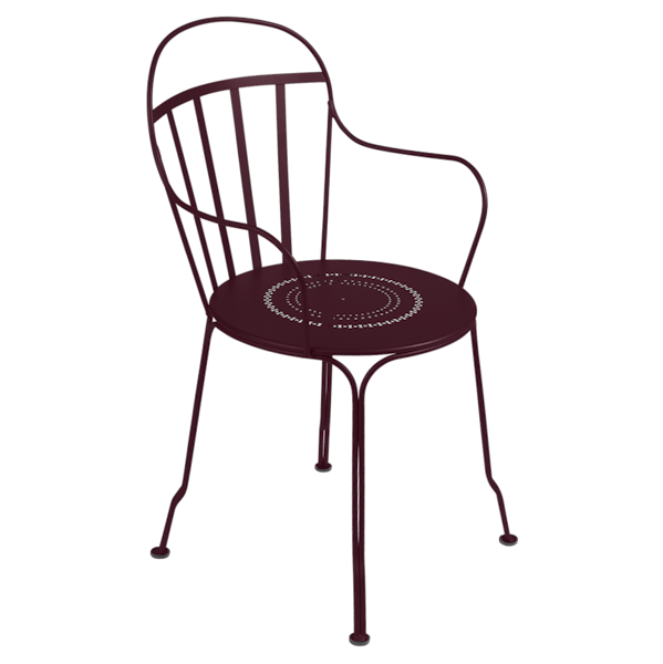 Louvre Outdoor Metal Dining Armchair By Fermob in Black Cherry
