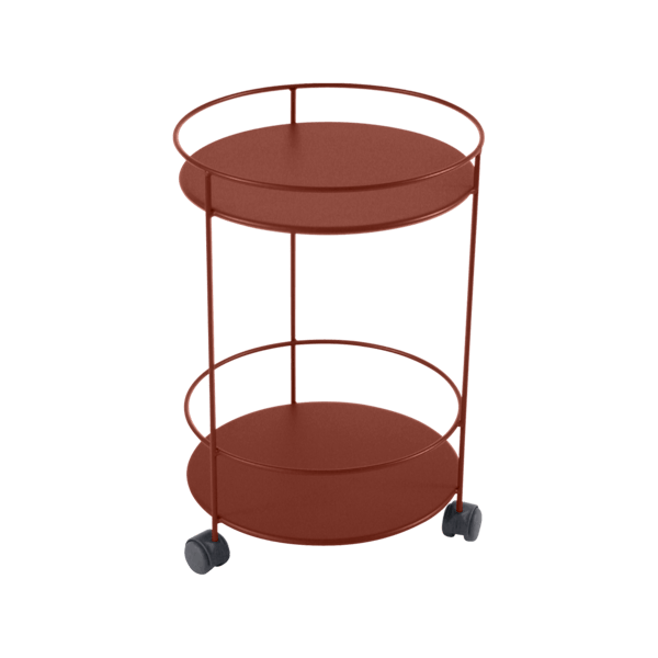 Fermob Guinguette Side Table - Solid Top & Wheels in Red Ochre