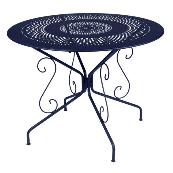 Montmartre Garden Dining Metal Table Round 96cm By Fermob in Deep Blue