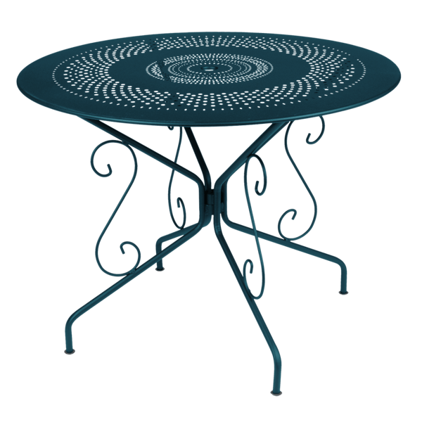 Montmartre Garden Dining Metal Table Round 96cm By Fermob in Acapulco Blue