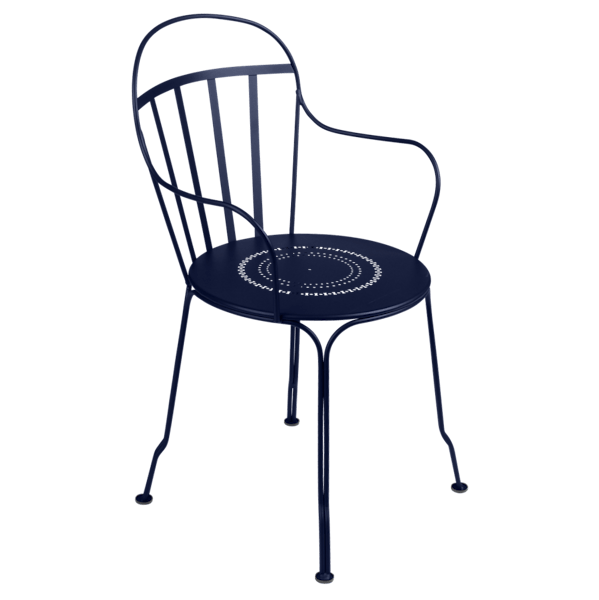 Louvre Outdoor Metal Dining Armchair By Fermob in Deep Blue