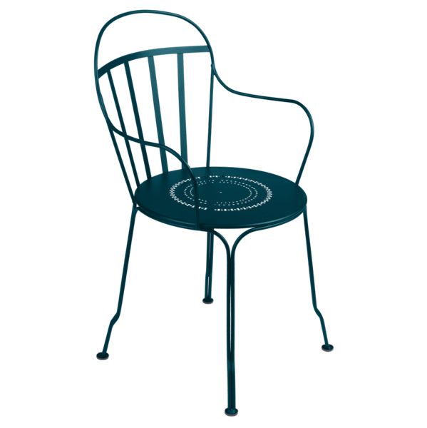 Louvre Outdoor Metal Dining Armchair By Fermob in Acapulco Blue