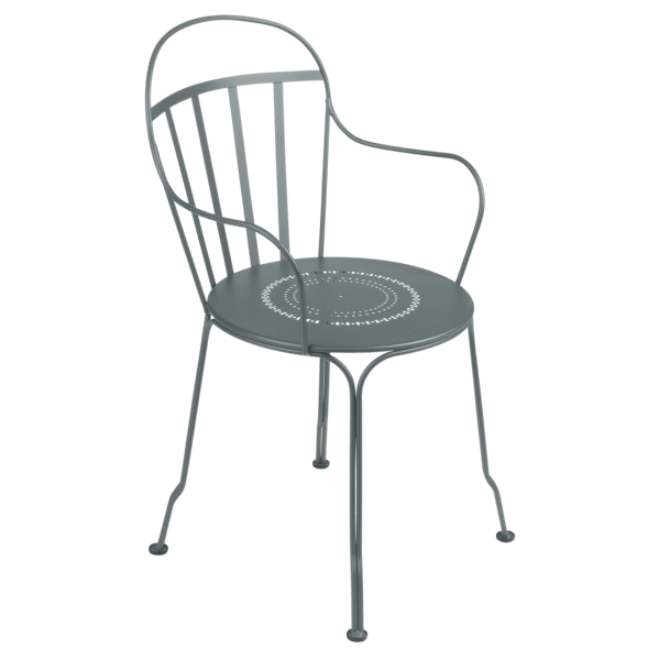 Louvre Outdoor Metal Dining Armchair By Fermob in Storm Grey