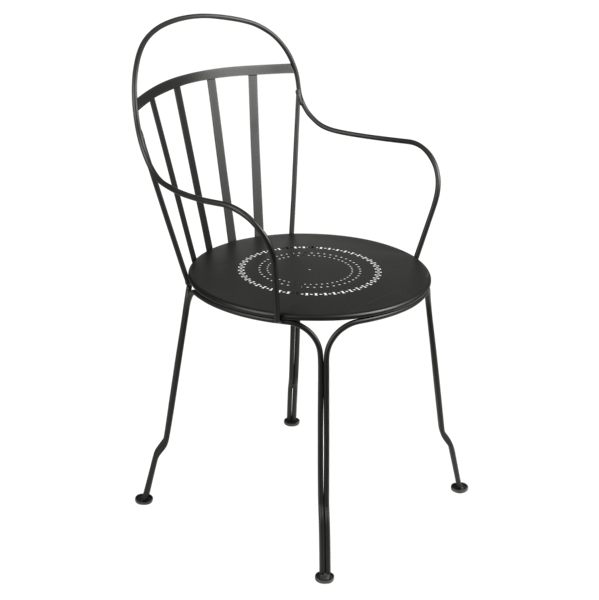Louvre Outdoor Metal Dining Armchair By Fermob in Liquorice