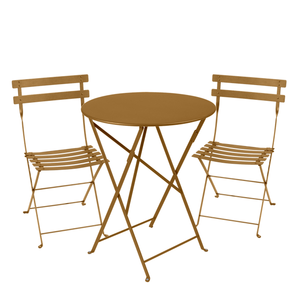 Bistro Outdoor Folding Cafe Set - 60cm Round By Fermob in Gingerbread