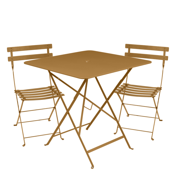 Bistro Outdoor Folding Cafe Set - 71cm Square By Fermob in Gingerbread