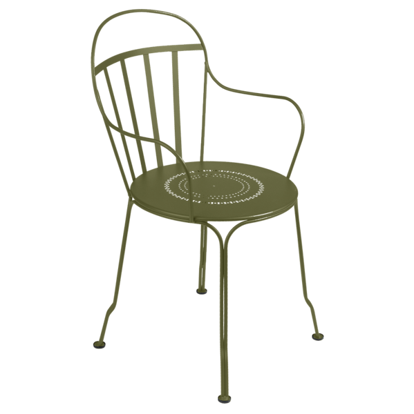 Louvre Outdoor Metal Dining Armchair By Fermob in Pesto