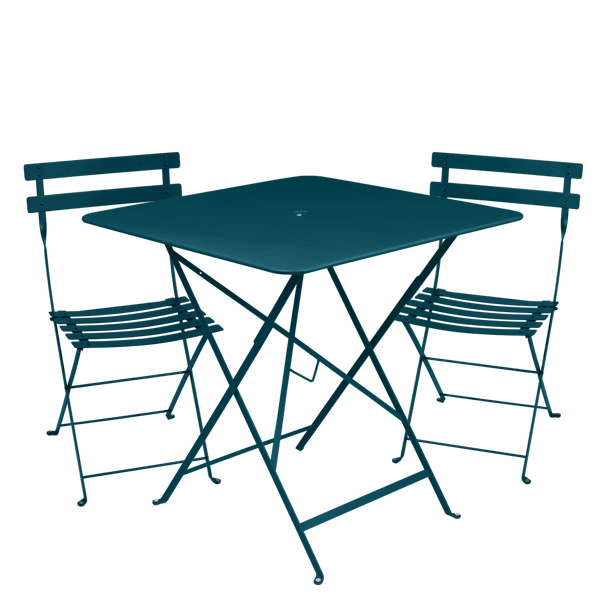 Bistro Outdoor Folding Cafe Set - 71cm Square By Fermob in Acapulco Blue