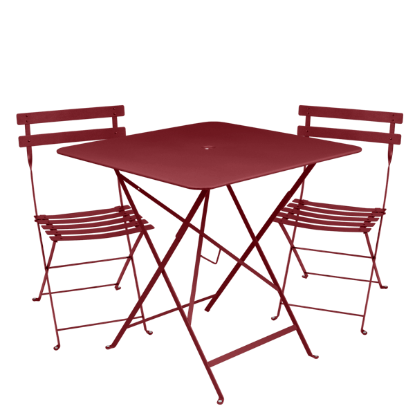 Bistro Outdoor Folding Cafe Set - 71cm Square By Fermob in Chilli