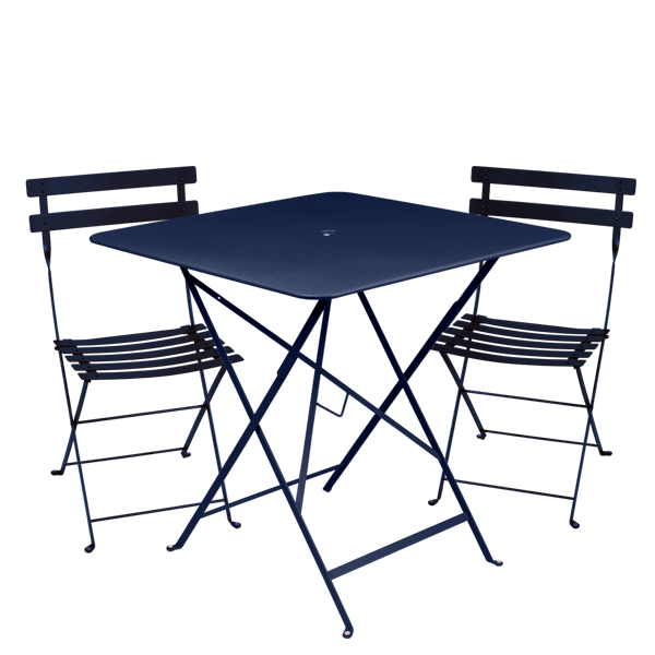 Bistro Outdoor Folding Cafe Set - 71cm Square By Fermob in Deep Blue