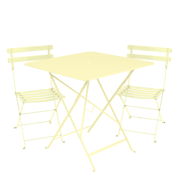 Bistro Outdoor Folding Cafe Set - 71cm Square By Fermob in Frosted Lemon