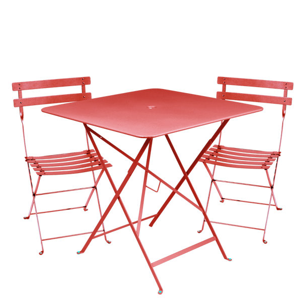 Bistro Outdoor Folding Cafe Set - 71cm Square By Fermob in Poppy
