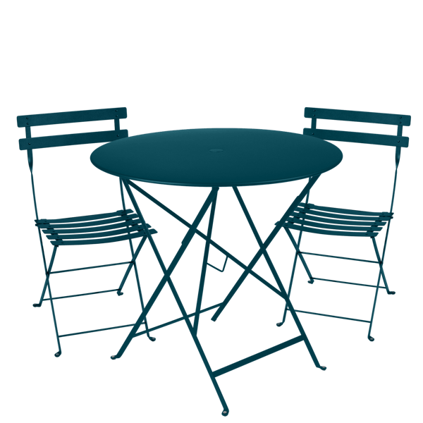 Fermob Bistro Set - 77cm Table and 2 Chairs in Acapulco Blue
