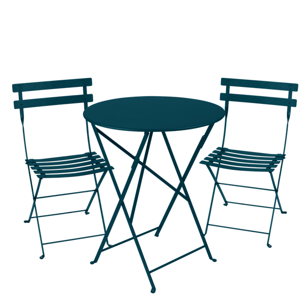 Fermob Bistro Set - 60cm Table and 2 Chairs in Acapulco Blue