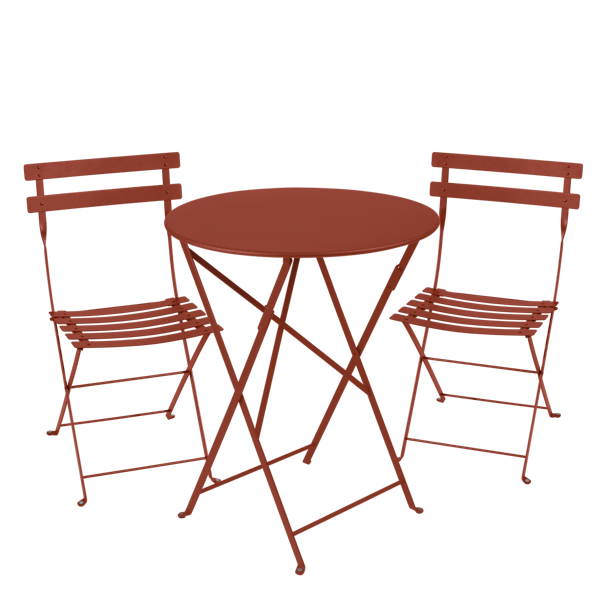 Bistro Outdoor Folding Cafe Set - 60cm Round By Fermob in Red Ochre
