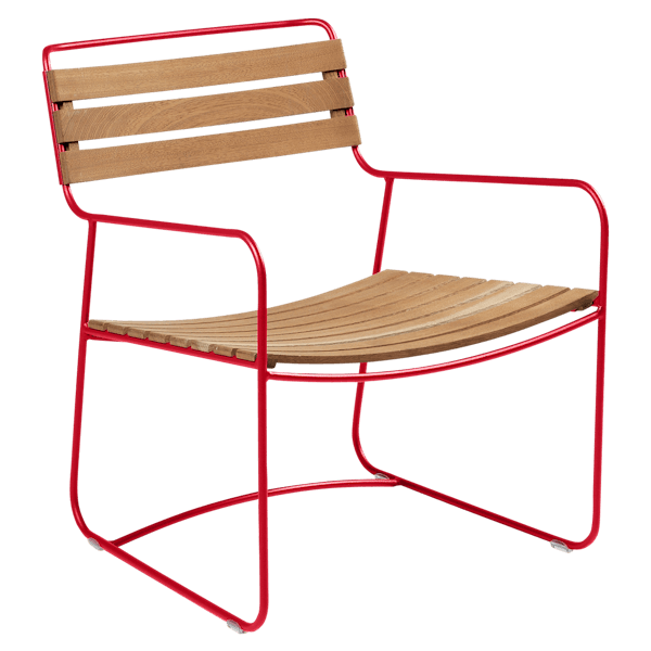 Fermob Low Armchair- Teak in Poppy